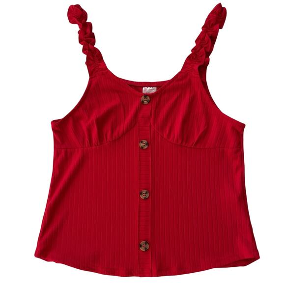 No Boundaries Tops - No Boundaries Red Babydoll Cami Juniors Size L Ruffle Straps Stretchy Layer Y2K
